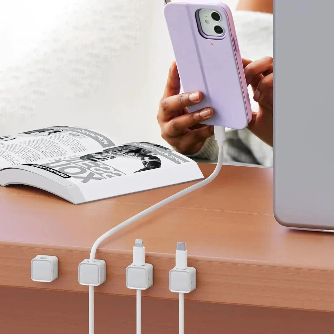 Premium Magnetic Cable Organizer with one-handed magnetic clamping and 60° rotating shaft for easy cord management