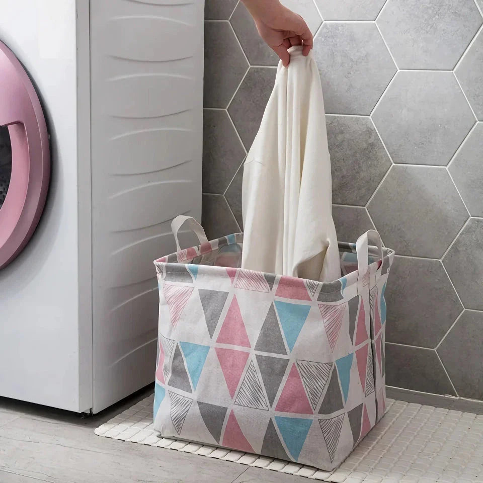 Eco-Friendly Folding Laundry Storage Basket with Stylish Geometric Pattern