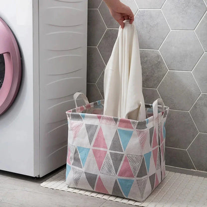 Eco-Friendly Folding Laundry Storage Basket with Stylish Geometric Pattern