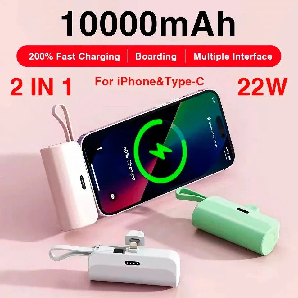 Compact 10000mAh wireless power bank with dual charging ports, fast charging, and portable design
