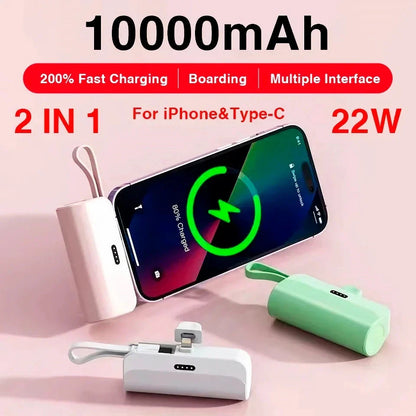Compact 10000mAh wireless power bank with dual charging ports, fast charging, and portable design