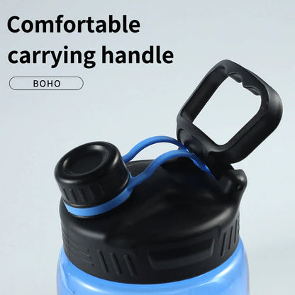 A large 2-liter water bottle with a straw, designed for active lifestyles and everyday hydration needs.