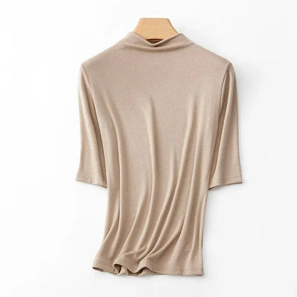 Women's Mock Neck Wool Blend T-Shirt in Pink by Trendha, featuring a sleek silhouette and classic design for elegant, comfortable wear.
