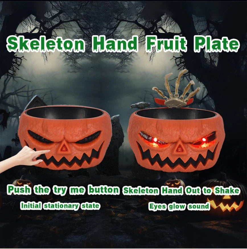 Illuminating Halloween pumpkin-shaped fruit plate with lighting and sound effects for festive holiday decor
