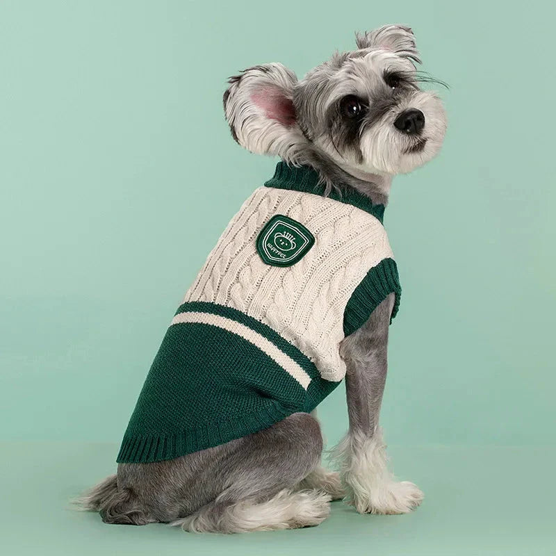 Cozy college-style pet dog sweater in multiple colors for small to medium-sized breeds