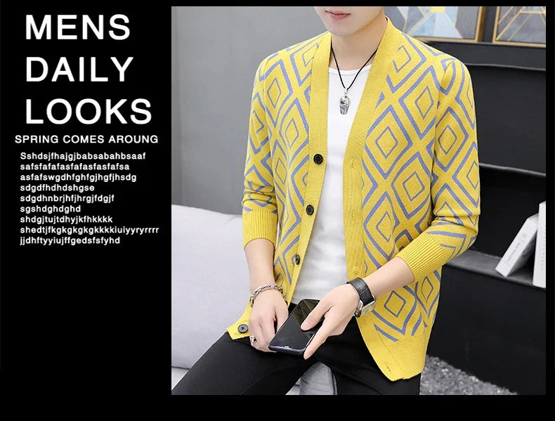 Premium knitted cardigan sweater for men in various classic color options, featuring a soft, comfortable blend of materials and a modern, tailored fit.