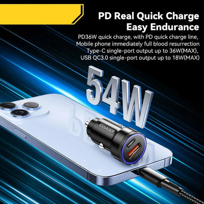 54W USB-C and USB Car Charger with Hyper-Speed Charging for smartphones, tablets, and other USB-powered devices