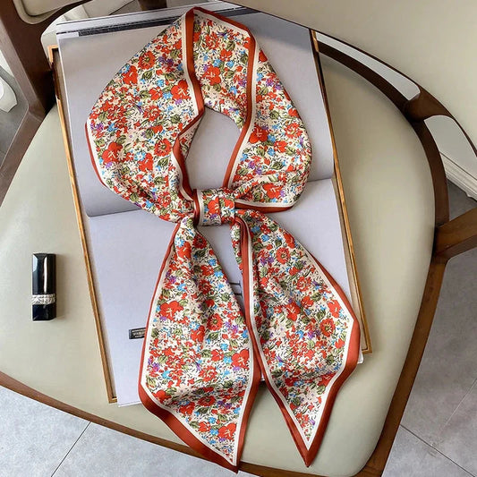 Floral print long polyester scarf in white, a versatile and stylish accessory for all seasons