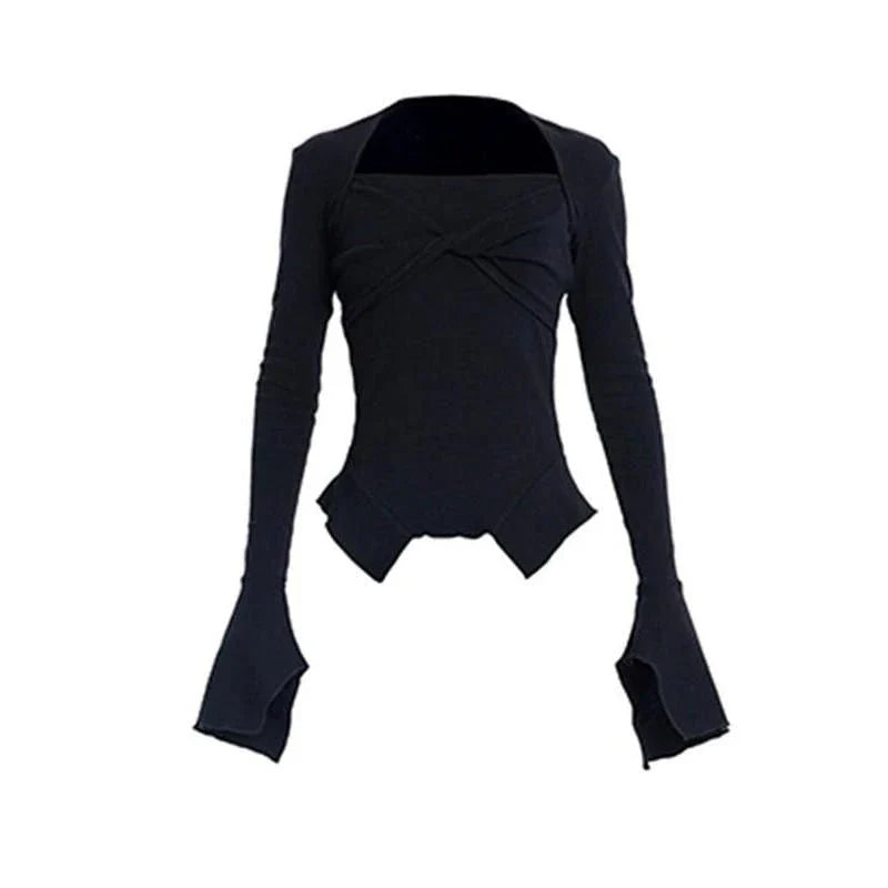 Stylish square collar flared sleeve knit sweater for modern women in a variety of sizes