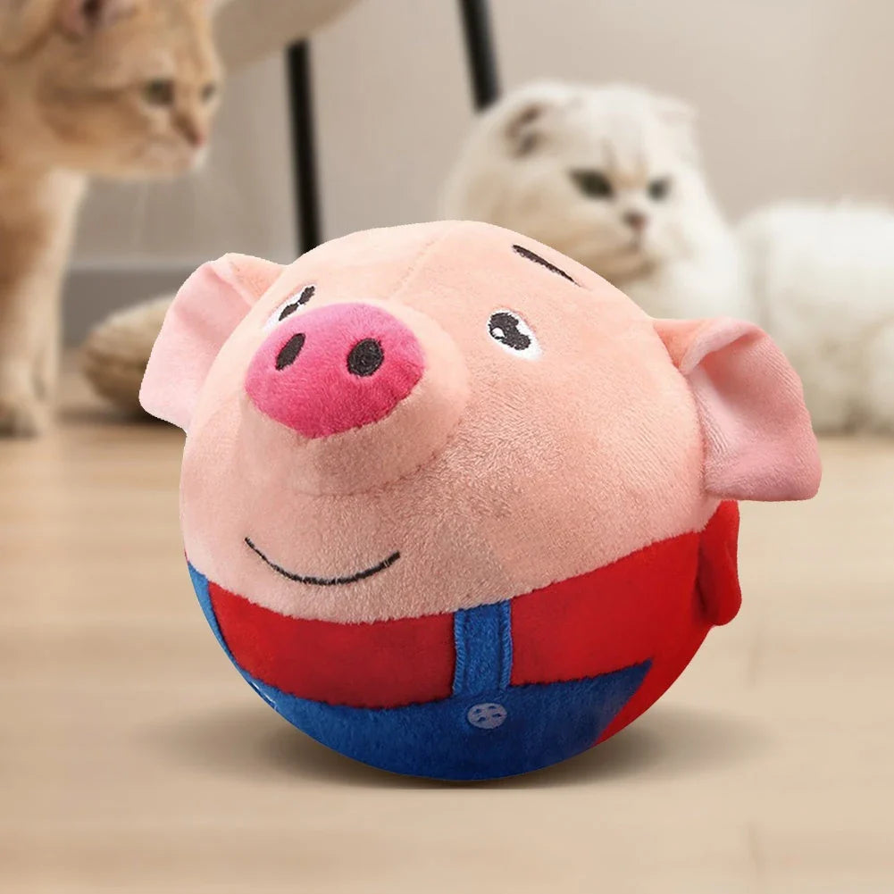 Interactive Bouncing Talking Plush Pet Toy Ball with self-moving, talking, and squeaking features to engage cats and dogs