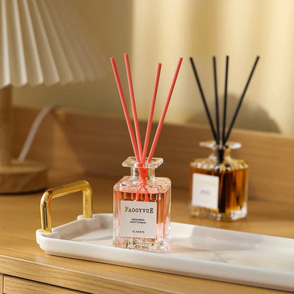 Romantic Manor Perfume Reed Diffuser Set with elegant glass bottle and wooden reeds, delivering a long-lasting, soothing fragrance to enhance your home's ambiance.