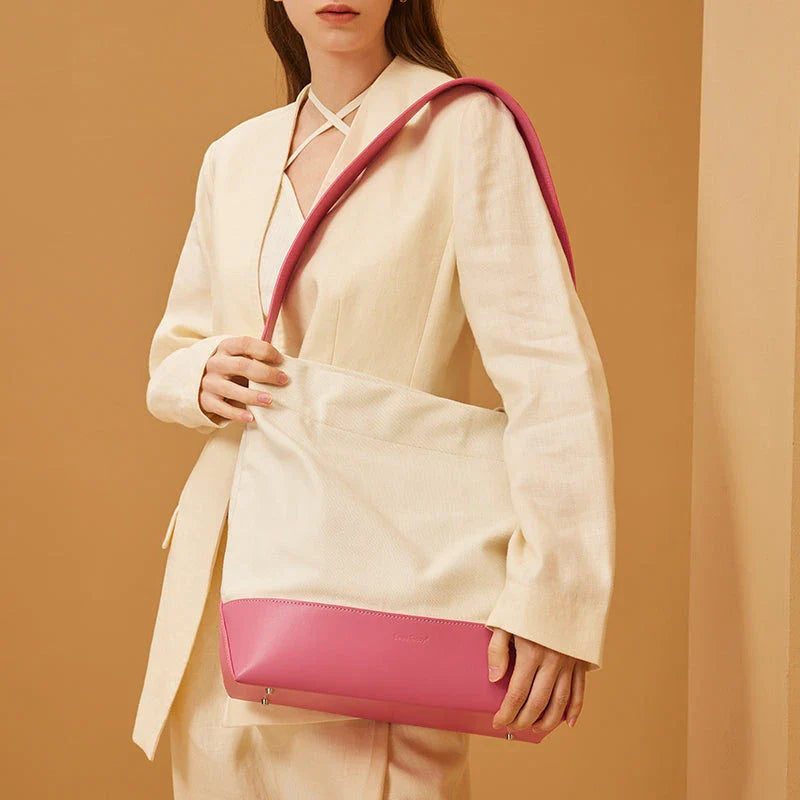 Casual Canvas Patchwork Tote Bag in White and Pink Color for Stylish American Women