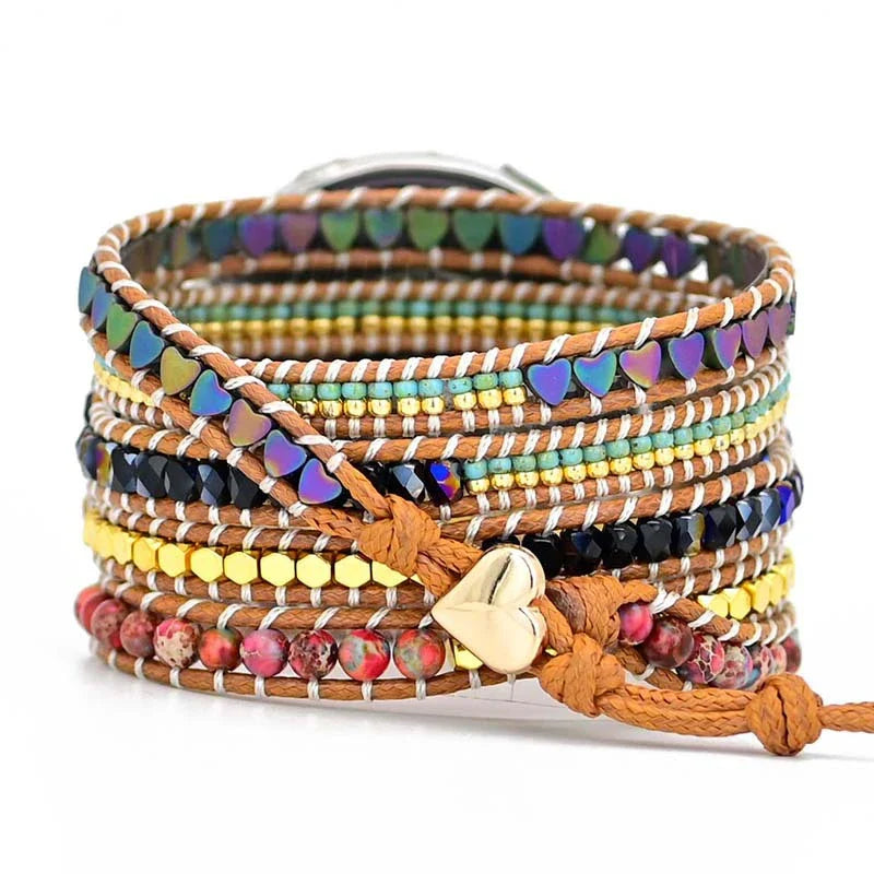 Stylish stone woven watch strap with natural beads and durable fabric design, compatible with various smartwatch sizes.