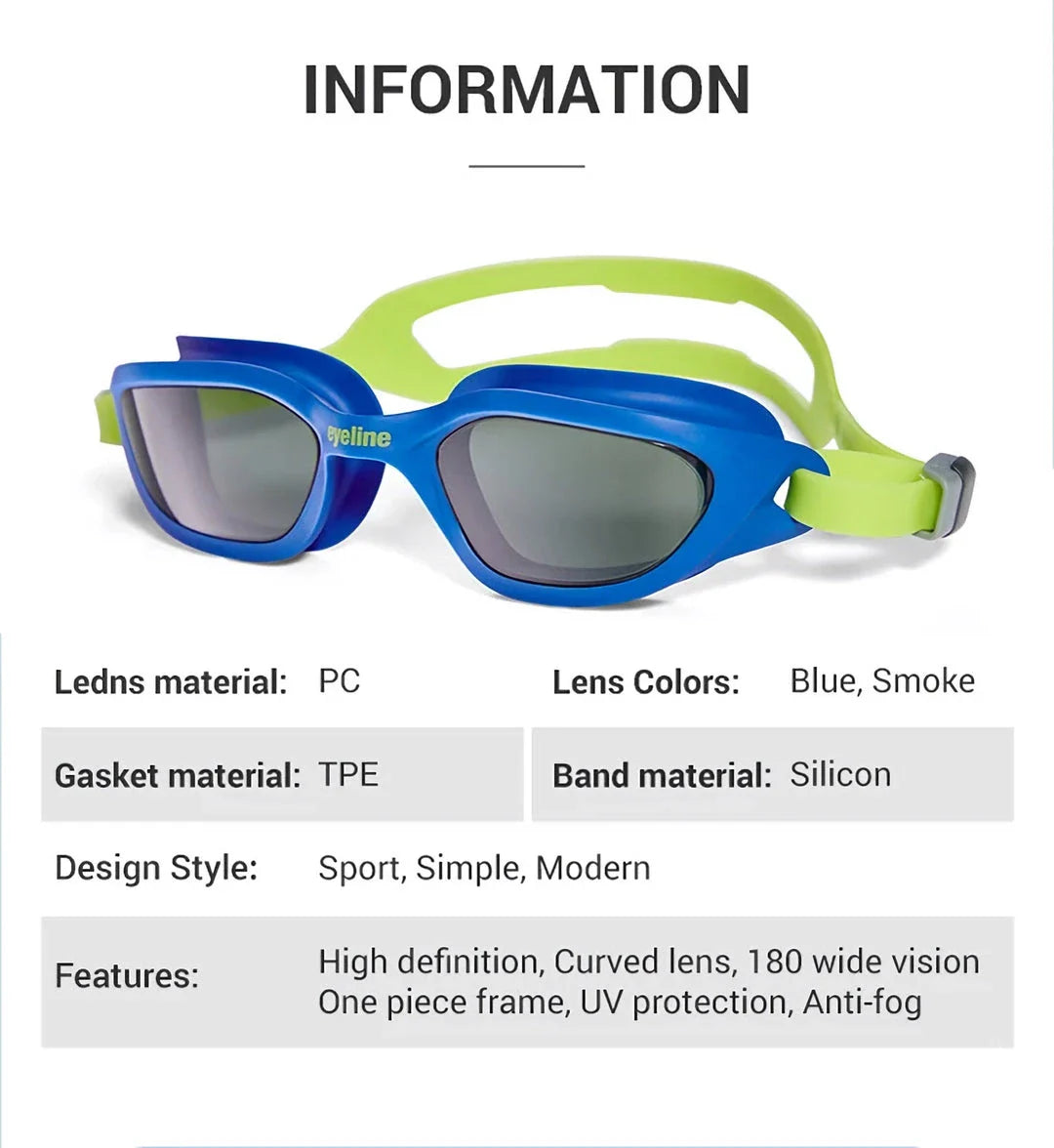 Premium swimming goggles with anti-fog coating for clear underwater vision and comfortable fit