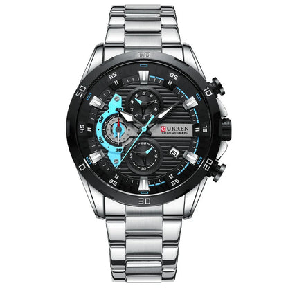 Trendha men's quartz watch with stainless steel band in various color options