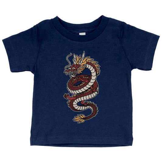 Adorable baby wearing soft, comfortable Chinese dragon t-shirt with flexible, form-fitting design