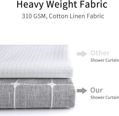 Elegant jacquard linen shower curtain with charming tassels in light grey color, adding sophisticated style to any bathroom