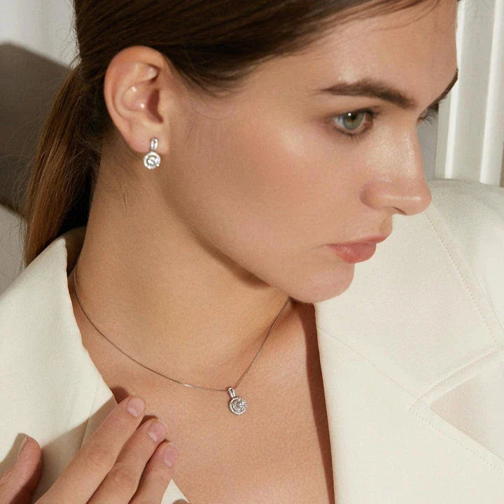 Elegant S925 silver pendant necklace with Mosan diamond inlay, adjustable chain length for women's fashion accessory