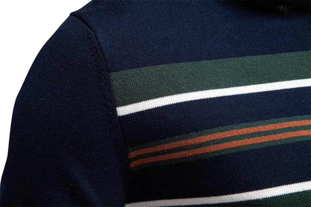 Cozy autumn and winter half-zip sweater in green, dark blue, khaki, and light gray colors