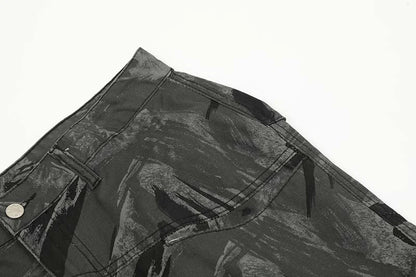Graffiti camouflage print straight-leg jeans with a high-waist design for a flattering, comfortable fit