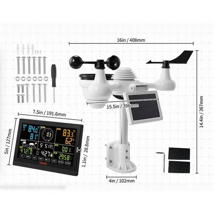 7-in-1 Smart Wi-Fi Weather Station with Solar Power and Large Color Display for Comprehensive Weather Monitoring