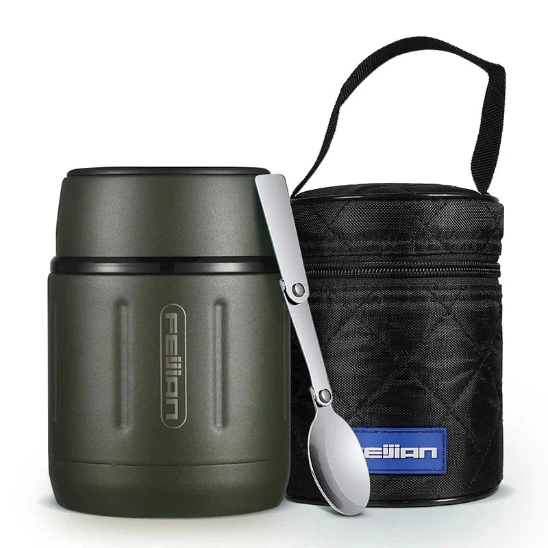 500ml Insulated Stainless Steel Meal Jar with Foldable Spoon, Perfect for Hot or Cold Meals on the Go