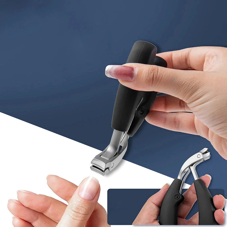 Heavy-Duty Curved Nail Clippers for Thick Toenails and Elderly Care with Stainless Steel Construction and Anti-Splash Storage