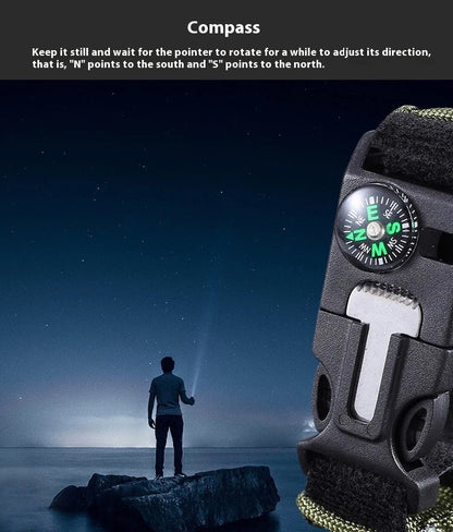 Outdoor survival watch with compass, parachute cord, and water-resistant design for rugged adventures