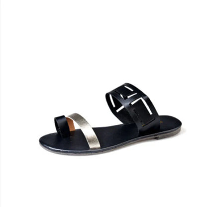 Comfortable set-toe flat sandals and slippers in various colors, featuring breathable design and non-slip rubber soles for all-day wear