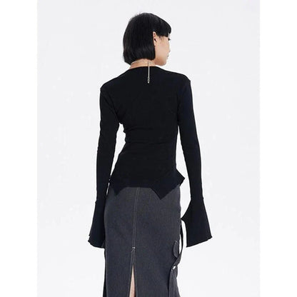 Stylish square collar flared sleeve knit sweater for modern women in a variety of sizes