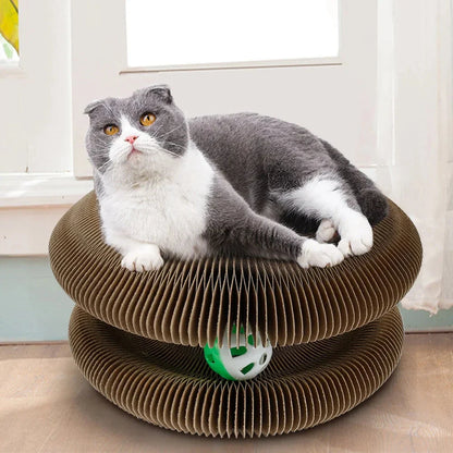 Foldable cat scratcher with toy ball, versatile climbing and sleeping board for cats
