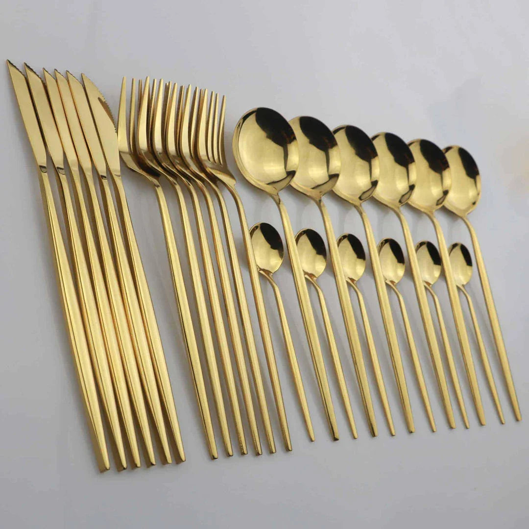 Premium 24-Piece Stainless Steel Tableware Set in Black - Durable, Elegant Dining Utensils with Sleek Design