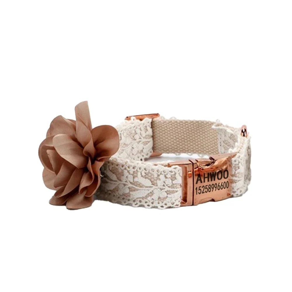Elegant floral dog collar in multiple sizes, featuring a durable nylon construction and adjustable design for a comfortable and stylish fit.