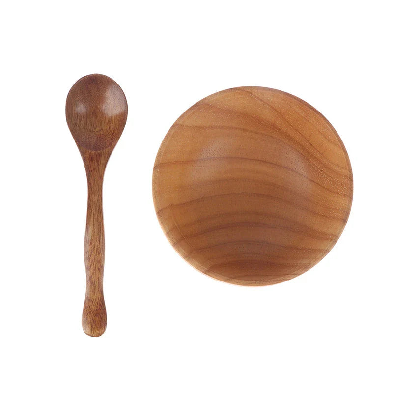 Handcrafted wooden facial mask bowl and spoon set for mixing and applying skin care products