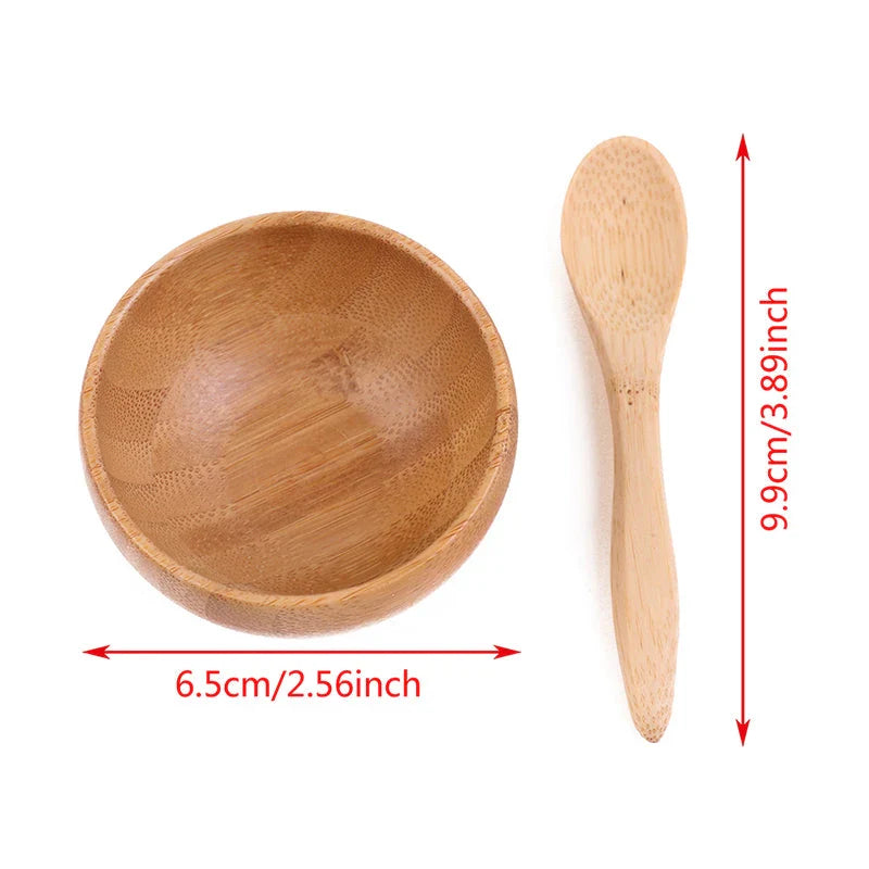Handcrafted wooden facial mask bowl and spoon set for mixing and applying skin care products