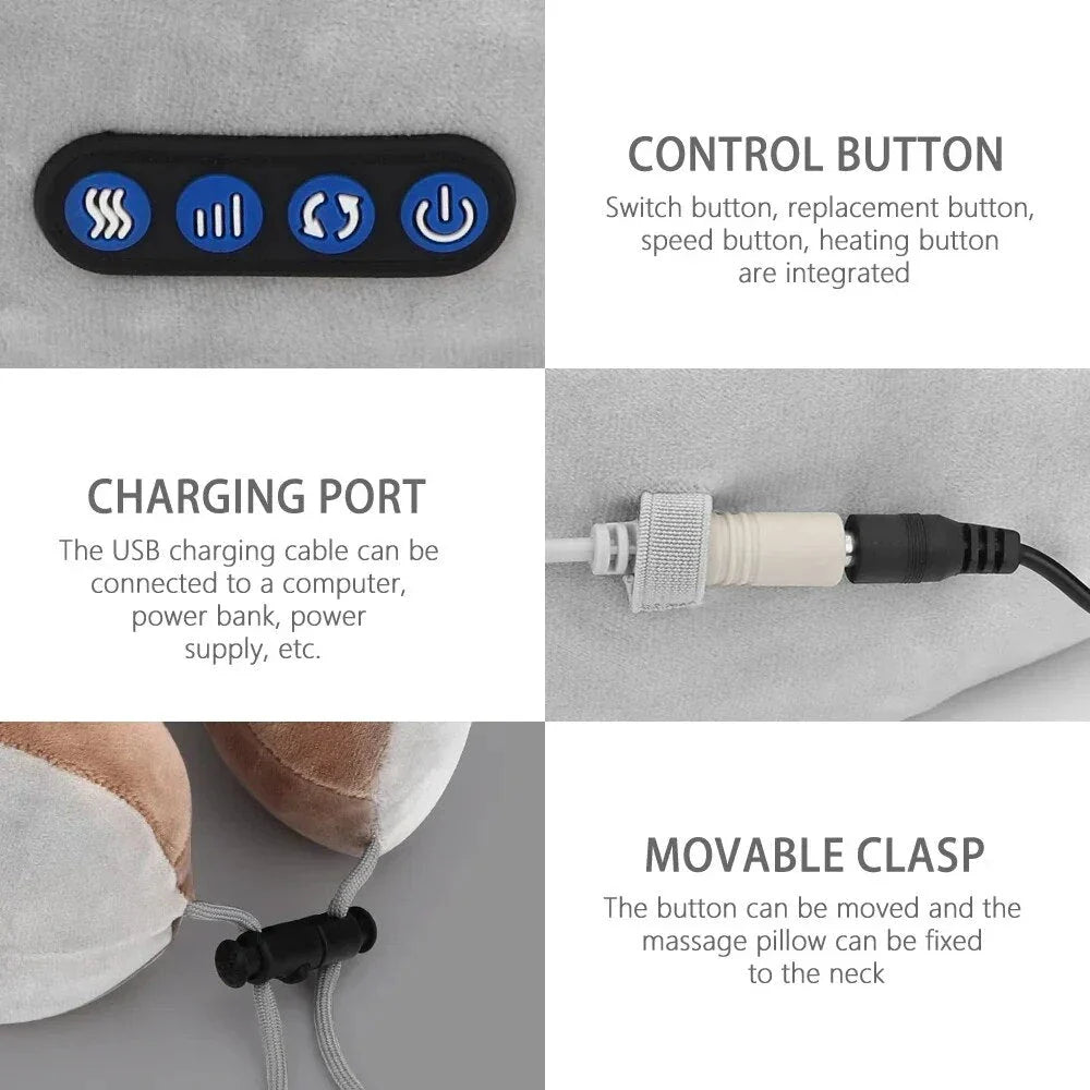 Ergonomic electric neck and shoulder massager with U-shaped design and adjustable massage settings