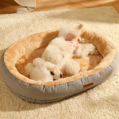 Cozy non-slip warming pet bed made of 100% cotton for small dogs and cats, available in three sizes