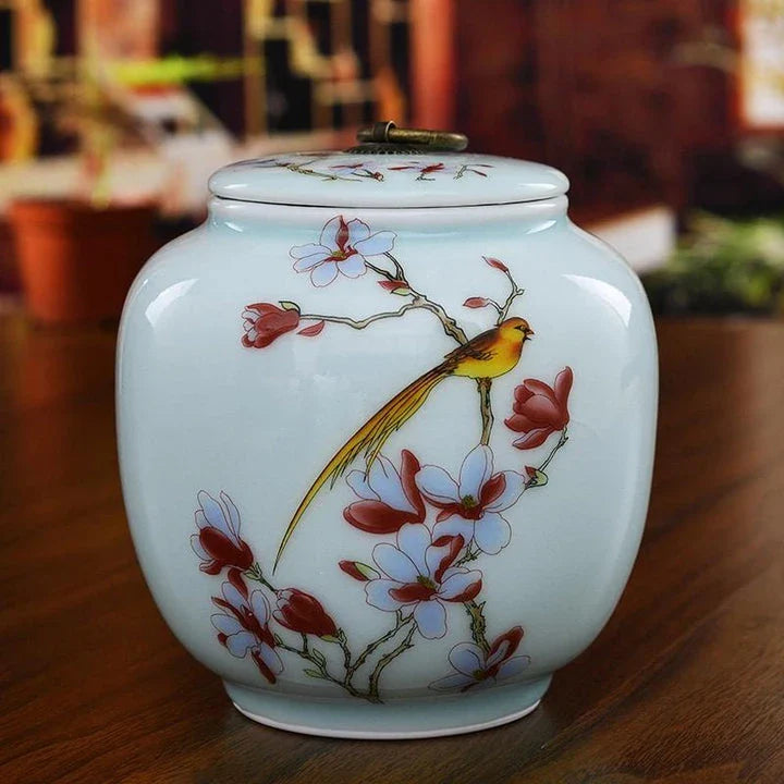 Elegant Asian-inspired handcrafted ceramic tea canisters in various colors, designed to preserve tea freshness and enhance your tea ritual