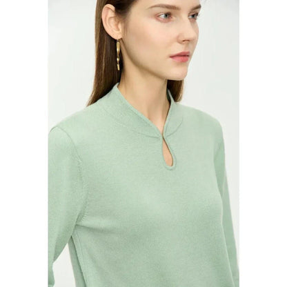Chic Minimalist U-Collar Long Sleeve Pullover in Green and Purple colors, featuring a unique design and cozy blend of materials.