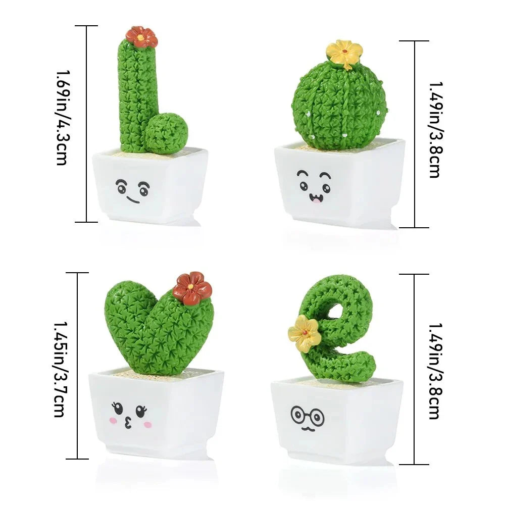 Charming miniature resin cactus figurines in various styles, perfect for decorating your home, office, or car