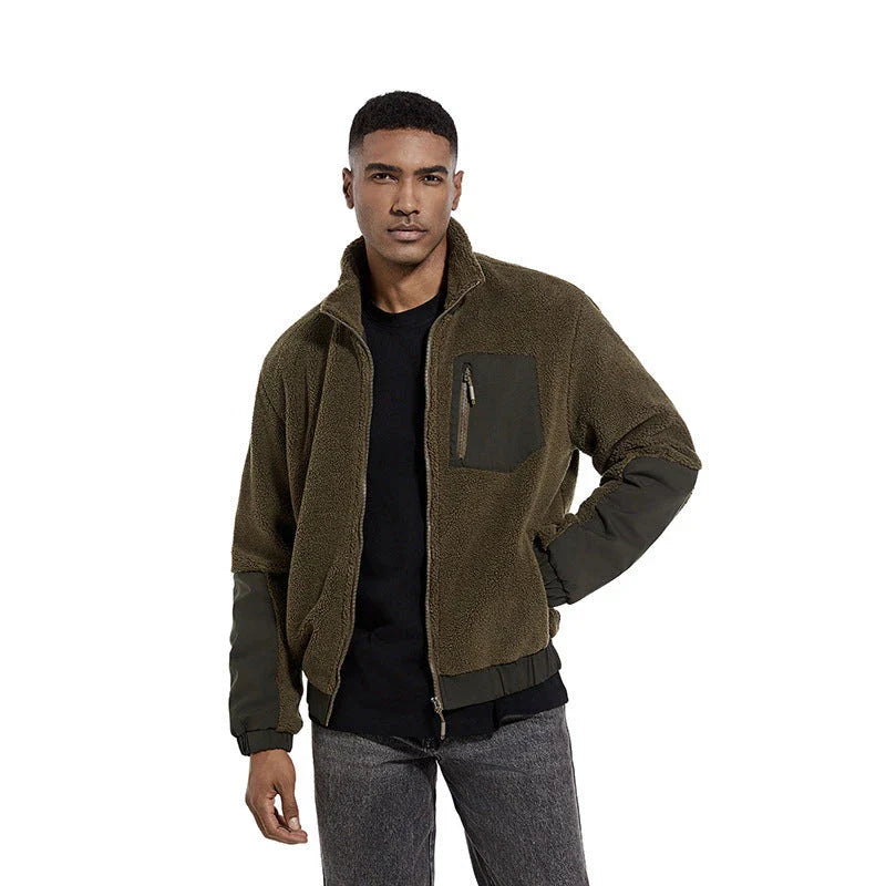 A cozy and stylish men's fleece jacket with a standing collar and convenient side pockets, available in a range of classic colors.