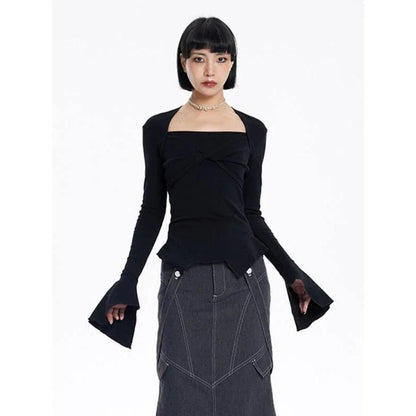 Stylish square collar flared sleeve knit sweater for modern women in a variety of sizes