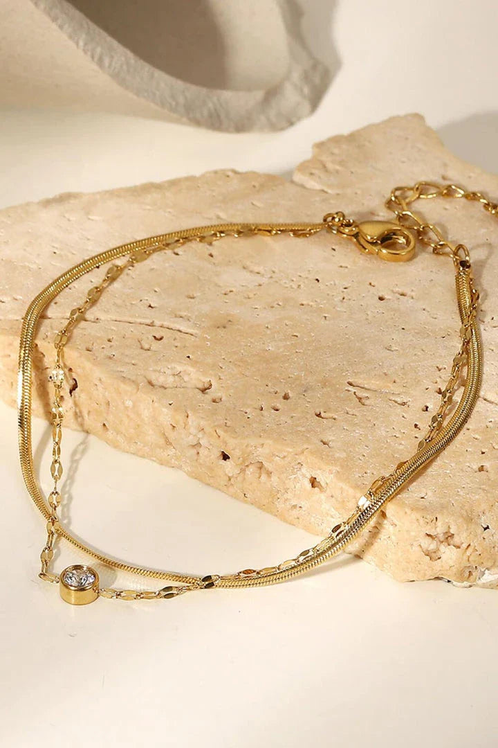 Rhinestone Double-Layered Bracelet in Gold, made of high-quality stainless steel with extendable design
