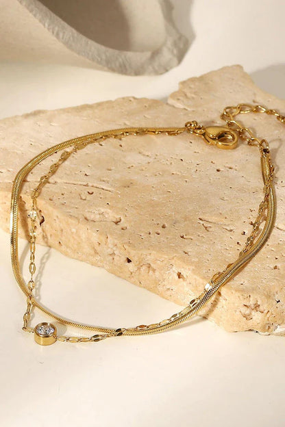 Rhinestone Double-Layered Bracelet in Gold, made of high-quality stainless steel with extendable design