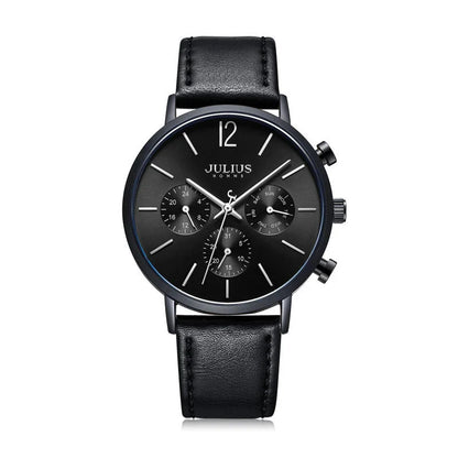 A sophisticated multi-function quartz watch with a sleek design, water-resistant construction, and versatile features.