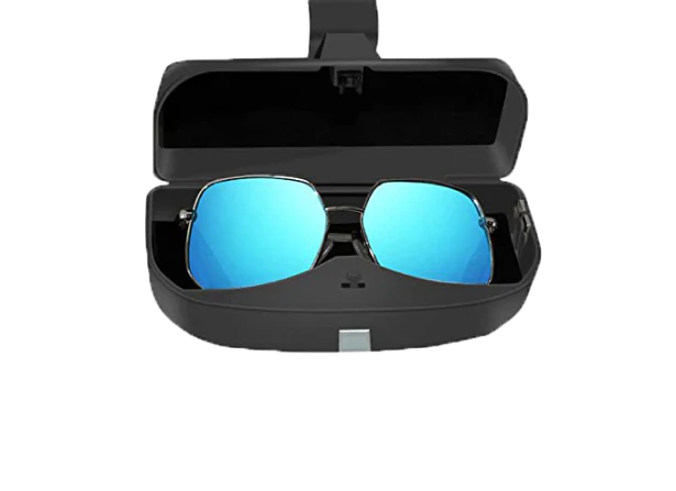 Magnetic Car Sunglasses Holder with Clip-On Design, Card Slot, and Durable ABS Plastic Construction
