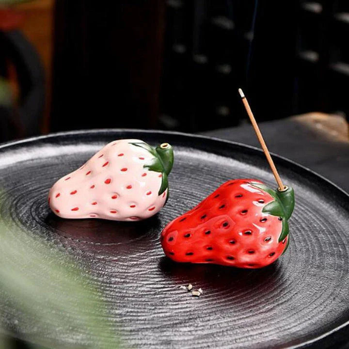 Porcelain strawberry-shaped incense holder with a soothing and calming design for aromatherapy and home decor
