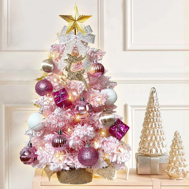 Hhomeenjoy Flocked Mini Christmas Tree with Lights - Tabletop Decoration for Home and Office
