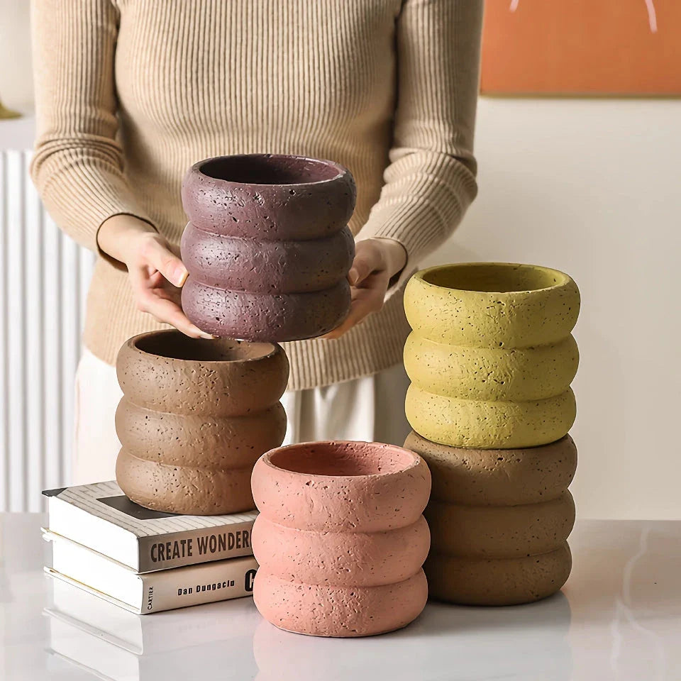 Modern minimalist cement flower pot with Nordic-inspired design, available in small and medium sizes for indoor and outdoor use