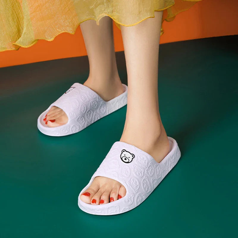 Cozy bear-themed slippers with thick, non-slip soles for indoor wear